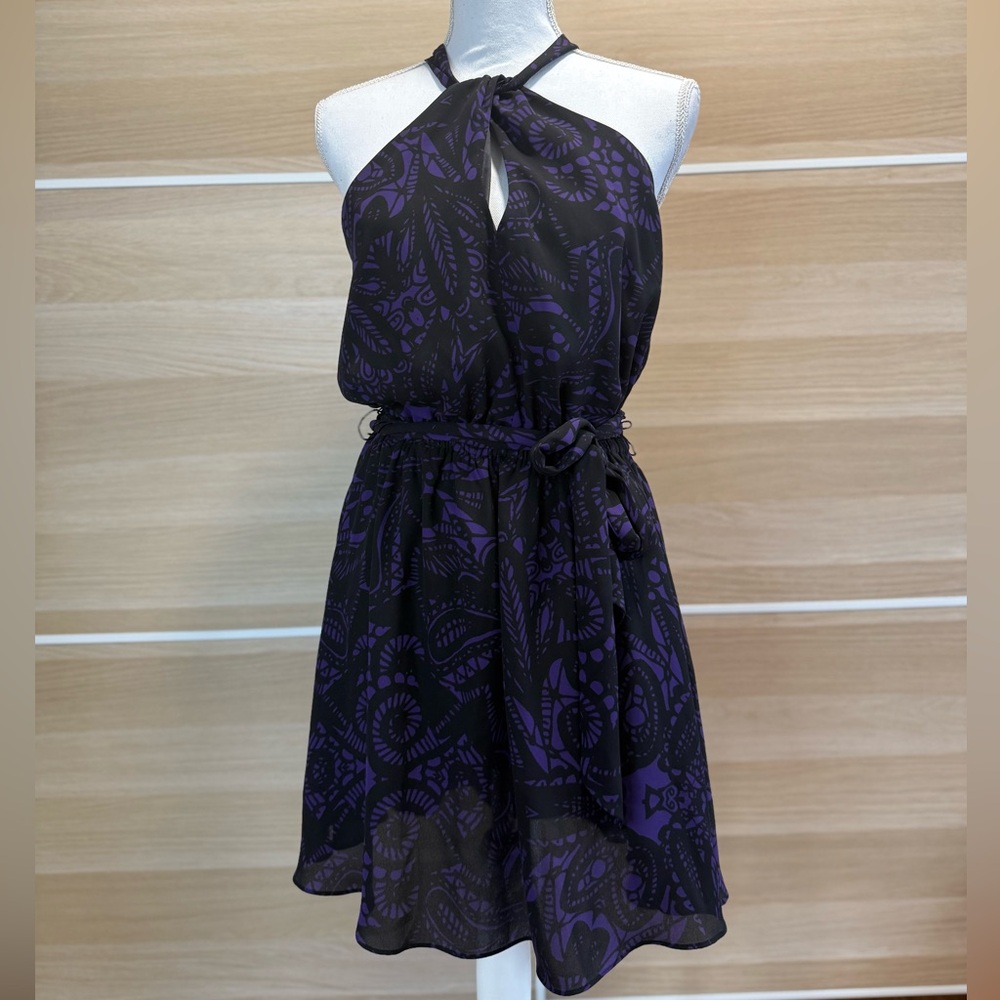 Express Black And Purple Patterned Mini Dress - image 1